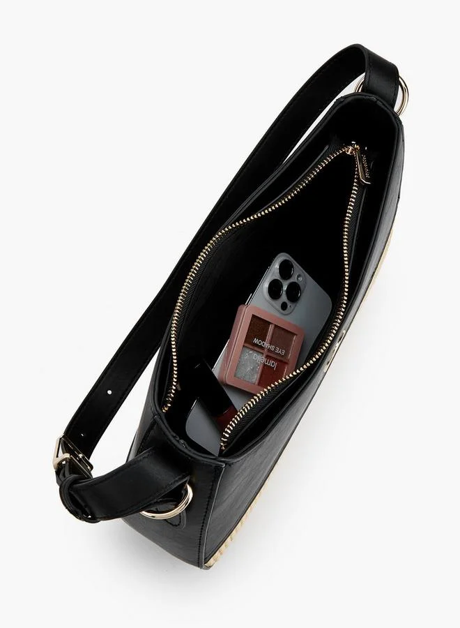 Peppermint BLACK Textured Shoulder Bag With Zip Closure for Women | Best Price UAE